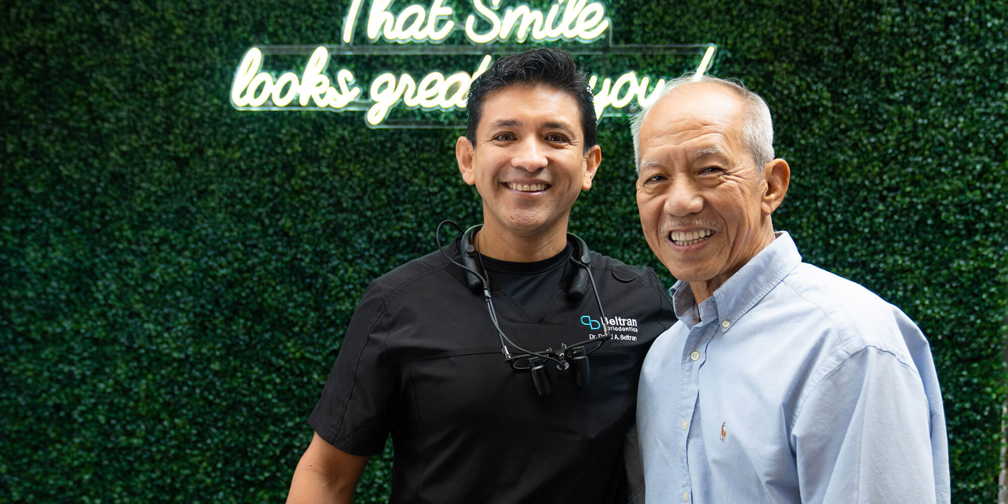 Dr. Beltran with Implants Patient Outdoors Smiling